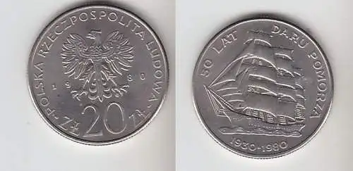 20 Zloty Kupfer Nickel Münze Polen 1980 Segelschulschiff "Dar Pomorza"