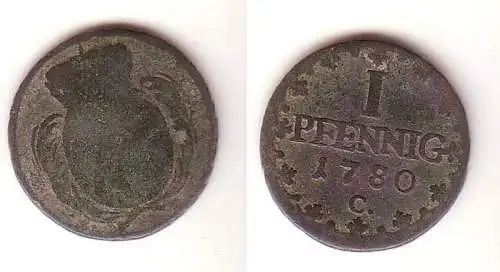 1 Pfennig Kupfer Münze Sachsen 1780 C