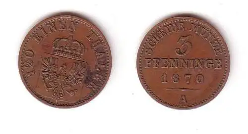 3 Pfennige Kupfer Münze Preussen 1870 A ss