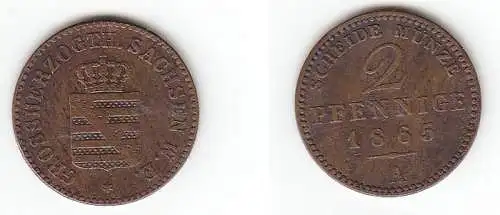 2 Pfennige Kupfer Münze Sachsen Weimar Eisenach 1865 A f. ss