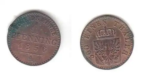 1 Pfennig Kupfer Münze Preussen 1856 A (111302)