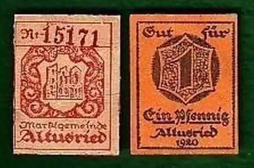 2 Banknoten Notgeld Markgemeinde Altusried 1920