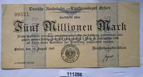 5 Millionen Mark Banknote Inflation Reichsbahndirektion Erfurt 1923 (111256)