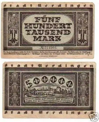 Banknote Inflation 500000 Mark Stadt Uerdingen 1923