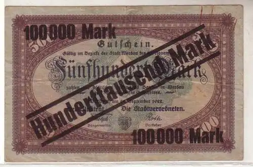 Alte Banknoten Inflation 100000 Mark Überdruck auf 500 Mark Werdau 1922