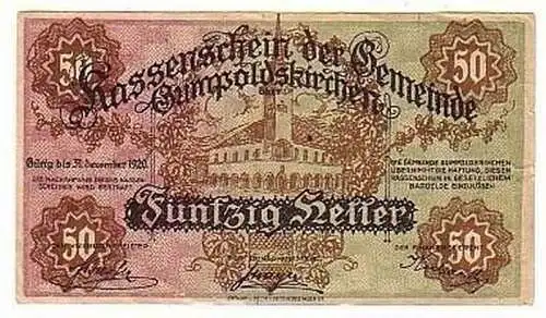 50Heller Banknote Notgeld Gemeinde Gumpoldskirchen 1920