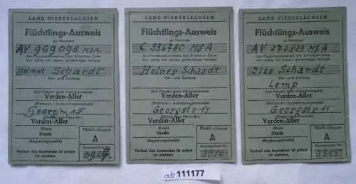 3 seltene Flüchtlings-Ausweise des Land Niedersachsen 1949 (111177)