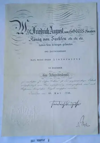 Seltene Urkunde Sachsen zum Albrechtskreuz 1916