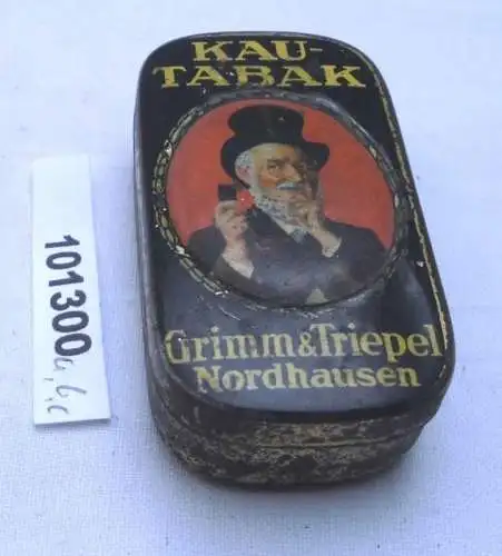 alte kleine Blechdose Kautabak Grimm & Triepel Nordhausen um 1930