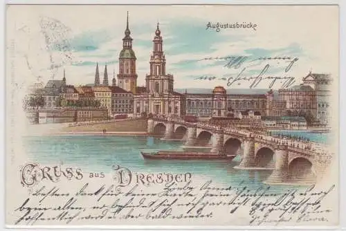 16248 Ak Gruss aus Dresden - Augustusbrücke, Semperoper, Frauenkirche 1900