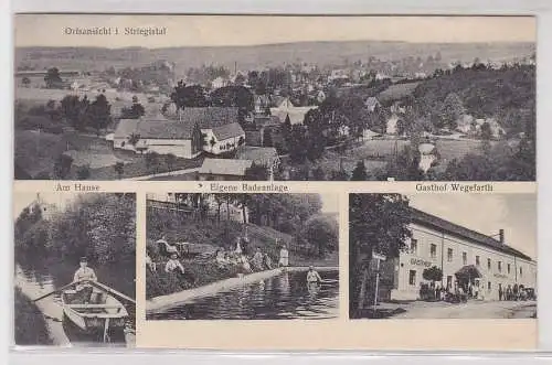 16314 Mehrbild Ak Ortsansicht in Striegistal Gasthof Wegefahrt, Badeanlage usw.