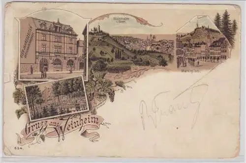 61101 Ak Lithographie Gruß aus Weinheim Gartenwirtschaft 4 Jahreszeiten 1897