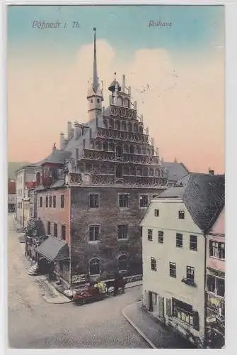 92958 AK Pößneck in Thüringen - Rathaus, Straßenansicht 1919