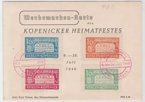 78532 AK Werbemarken-Karte des Köpenicker Heimatfestes Berlin 6.-28. Juli 1946