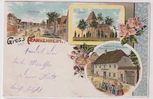 70354 Ak Lithographie Gruß aus Frankenhaim Gasthof, Kirche, Dorfstraße 1907