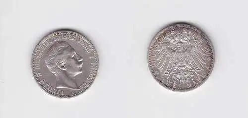 2 Mark Silbermünze Preussen Kaiser Wilhelm II 1906 Jäger 102 ss+ (157069)