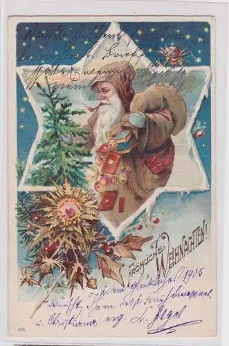 88314 Fröhliche Weihnachten Ak Weihnachtsmann mit Sack und Baum 1904