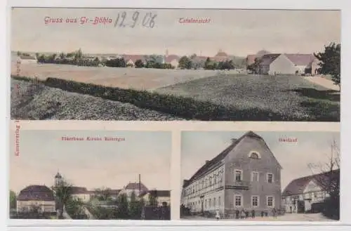 63318 Mehrbild Ak Gruß aus Groß-Böhla - Gasthof, Totalansicht, Pfarrhaus 1906