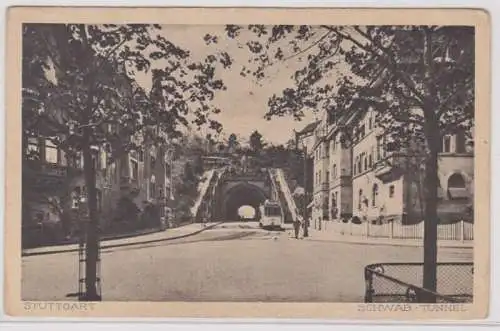905016 AK Stuttgart - Schwab-Tunnel mit Straßenbahn, Straßenansicht