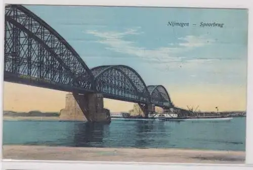 90823 AK Nijmegen (Nimwegen) - Spoorbrug, Brücke mit Raddampfer 1924