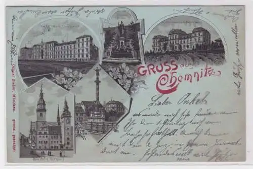 80861 AK Gruss aus Chemnitz - Rathaus, Landgericht, Naturheilanstalt 1900