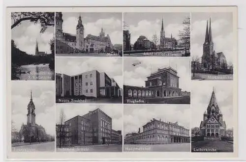 902410 AK Chemnitz Industrieschule, Flughafen, Bahnhof, Kirche, Schloßteich 1937