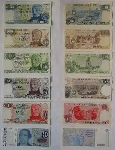 6 Banknoten Argentinien 10 Australes + 1-5000 Pesos kassenfrisch (165251)