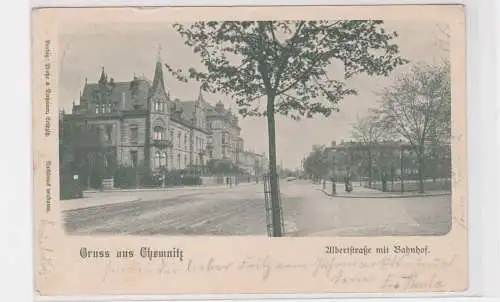 904444 Ak Gruss aus Chemnitz - Albertstraße mit Bahnhof 1901