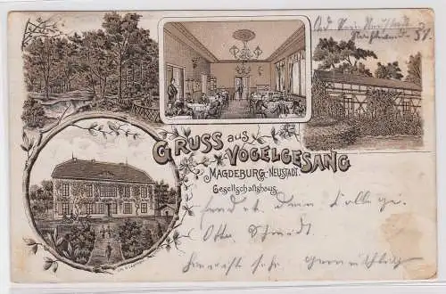 904074 Ak Lithographie GRuß aus Vogelgesang Magdeburg Neustadt Gesellschaftshaus