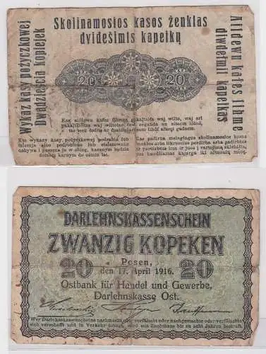 20 Kopeken Banknote Darlehnskasse Ost Sitz in Posen 17.4.1916 (150579)