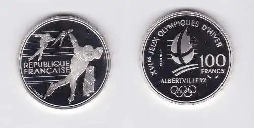 100 Franc Silbermünze Frankreich Olympia 1992 Albertville Eisschnelllauf(124316)