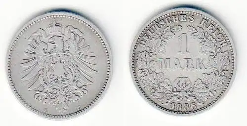 1 Mark Silber Münze Kaiserreich 1886 E alter Adler (MÜ1752)