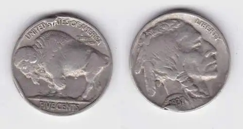 5 Cents Kupfer Nickel Münze USA 1937 (141267)