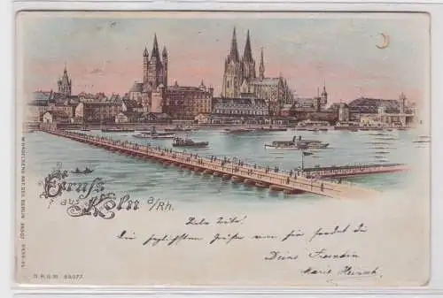 97244 Patent Ak Gruss aus Köln - Rheinpromenade mit Dom, Kirche Groß St. Martin