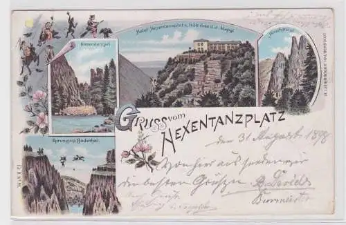 42778 Ak Gruss vom Hexentanzplatz - Hirschgrund, Kronentempel, Bodethal 1898