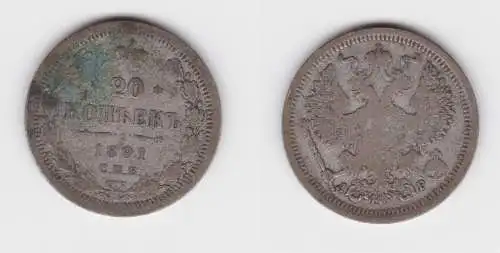 20 Kopeken Silber Münze Russland 1891 s/ss (152476)