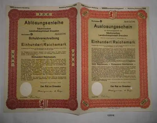 100 Reichsmark Auslosungsschein Sächsische Landeshauptstadt Dresden 1929 /122218