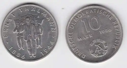 DDR Gedenk Münze 10 Mark Ernst Thälmann 1986 Stempelglanz (123921)