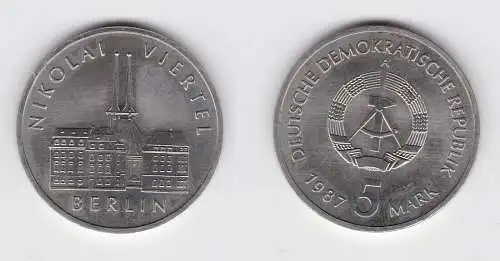 DDR Gedenk Münze 5 Mark Berlin Nikolai Viertel 1987 Stempelglanz (124245)