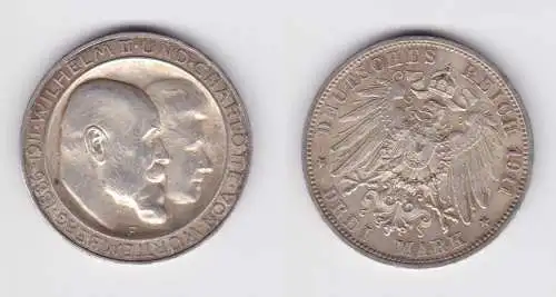 3 Mark Silbermünze Württemberg Silberhochzeit 1911 Jäger 177 a ss+ (150886)