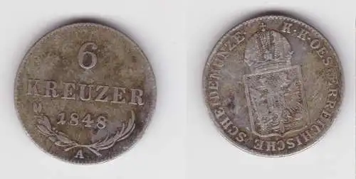 6 Kreuzer Kupfer Münze Österreich 1848 A f.ss (151095)