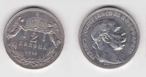 2 Kronen Silber Münze Ungarn 1913 ss/ vz (151366)