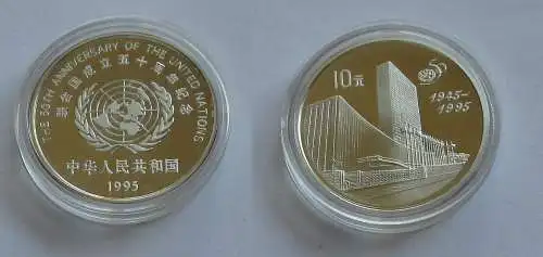 10 Yuan Silber China 1995 50 Jahre United Nations UN PP (132278)