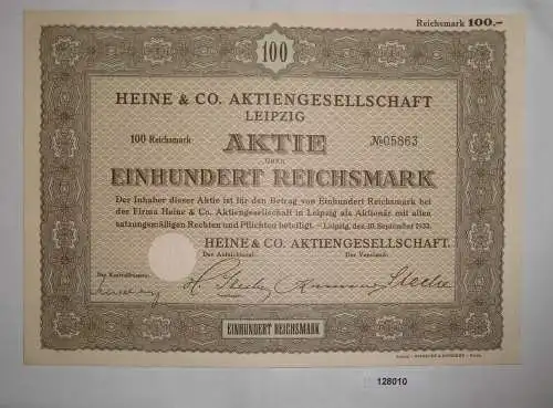 100 Reichsmark Aktie Heine & Co. AG Leipzig 30. September 1932 (128010)