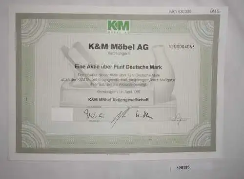 5 Deutsche Mark Aktie K&M Möbel AG Kirchlengern April 1997 (128195)