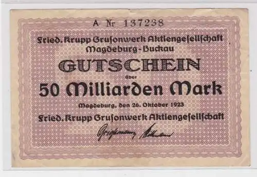 50 Milliarden Mark Banknote Magdeburg Fried.Krupp Grusonwerk AG 1923 (137977)