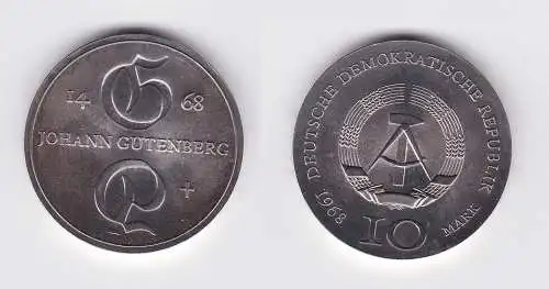 DDR Gedenk Silber Münze 10 Mark Johann Gutenberg 1968 (104929)