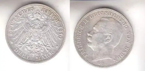 3 Mark Silbermünze Baden Großherzog Friedrich II 1910 Jäger 39  (111504)