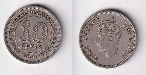 10 Cents Kupfer-Nickel Münze Malaya 1950 Georg VI. (135553)