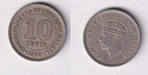 10 Cents Kupfer-Nickel Münze Malaya 1950 Georg VI. (159780)